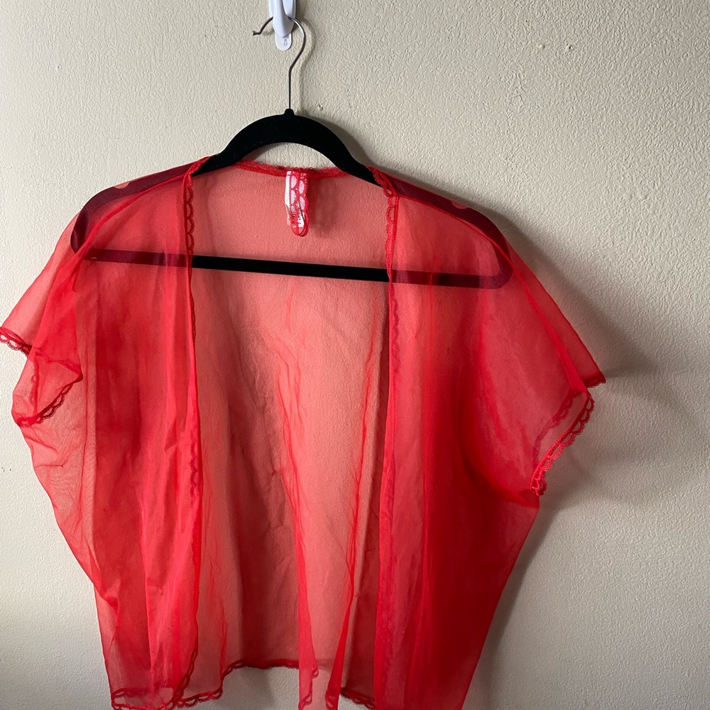 Red sheer lingerie top cover up camisole Valentine’s Day sexy outfit shirt